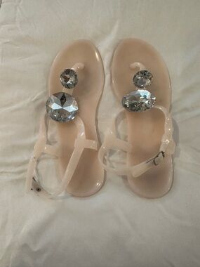Women's Nude Jelly Toe-Ring Sandals with Crystal Accent
